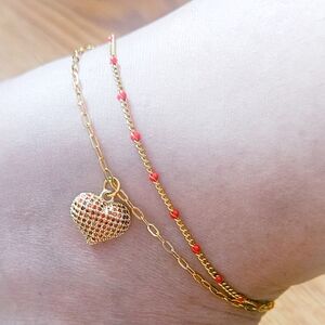 Gold Heart Charm Anklet